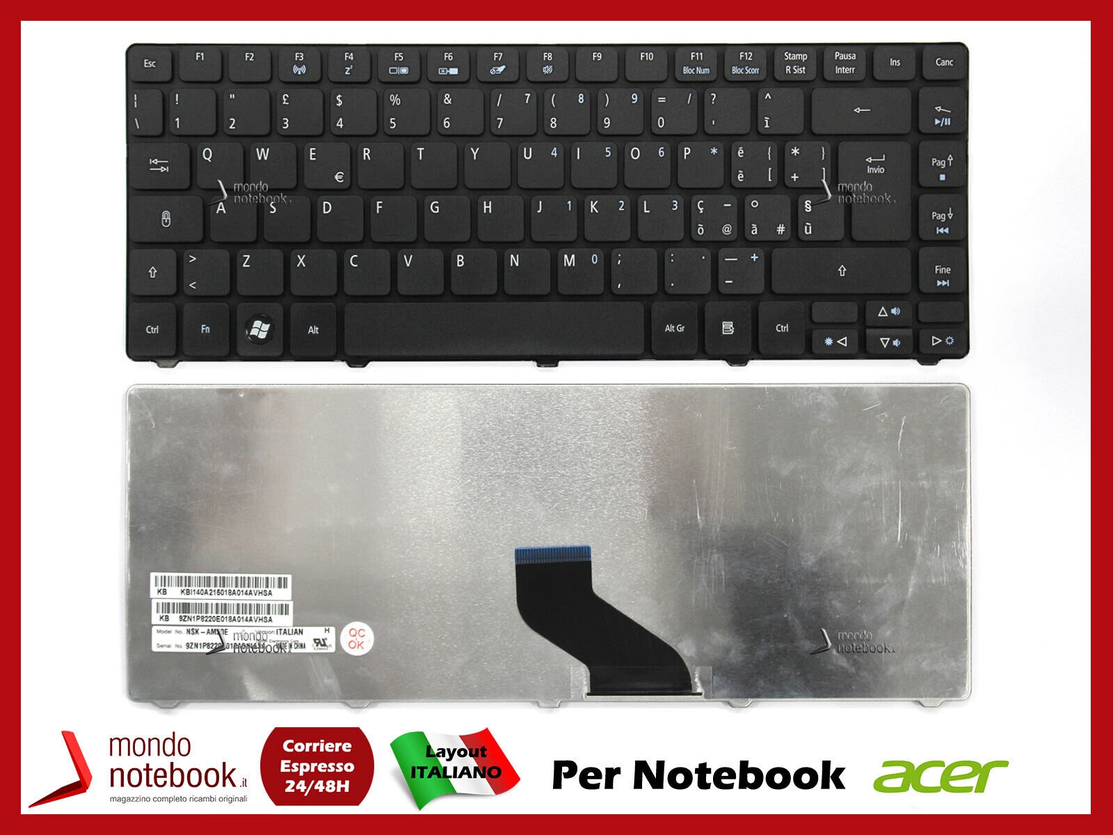 Tastiera Keyboard Italiana Originale Acer eMachines D730Z (NERA OPACA)