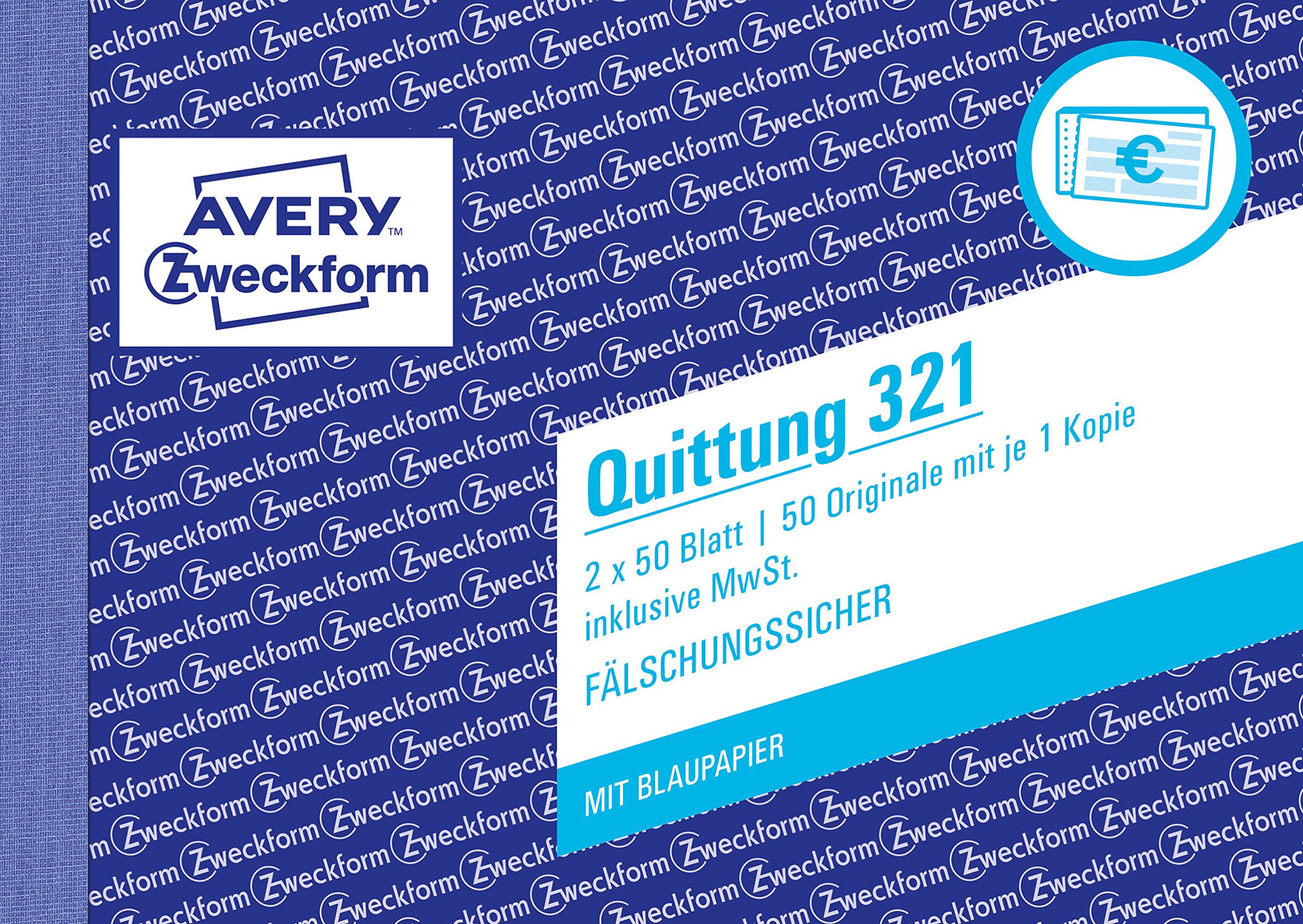 Avery Zweckform 321 Receipt Inclusive of VAT, DIN A6, fälschungssicher, 2 x 50 S