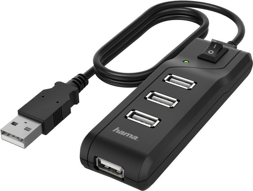 Hama External 4-Port USB 2.0 Hub USB Powered On/Off Switch Black