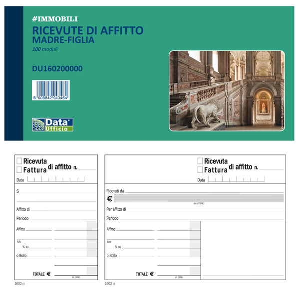 Blocco Ricevute/Fatture Affitto Madre-Figlia Data Ufficio - 100 Pagine - 21,5x10