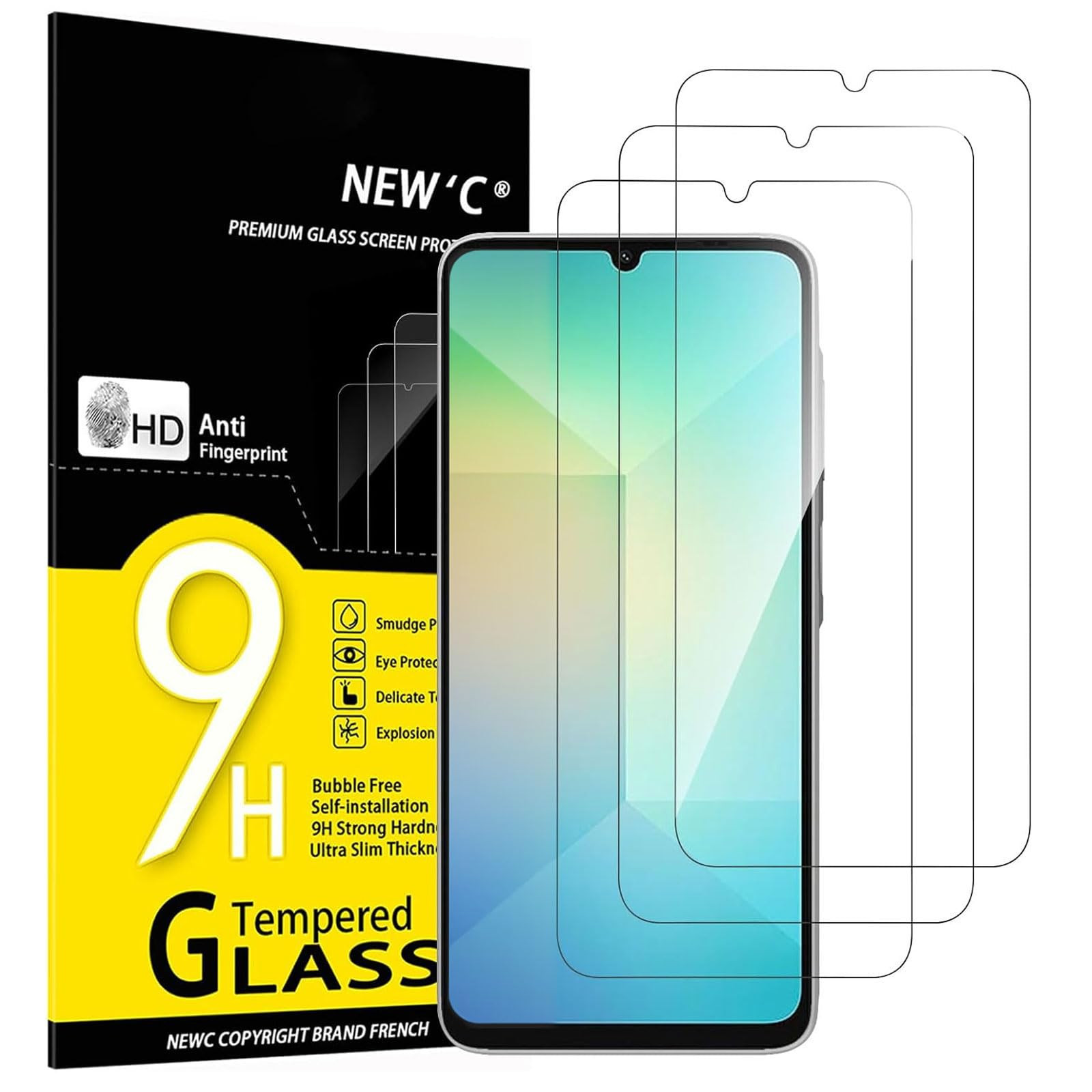 NEW'C 3 Pezzi, Vetro Temperato per Samsung Galaxy A06, Pellicola (O0I)