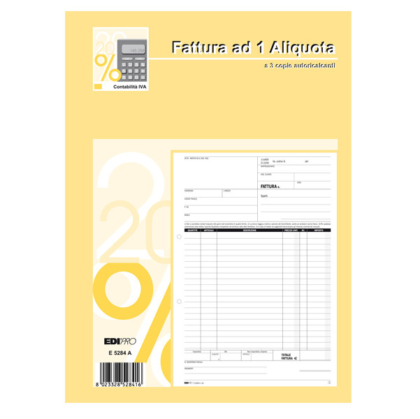 Blocco Fatture 1 Aliquota IVA Edipro - 21x29,7 cm - 33/33/33 Fogli Autoricalcant