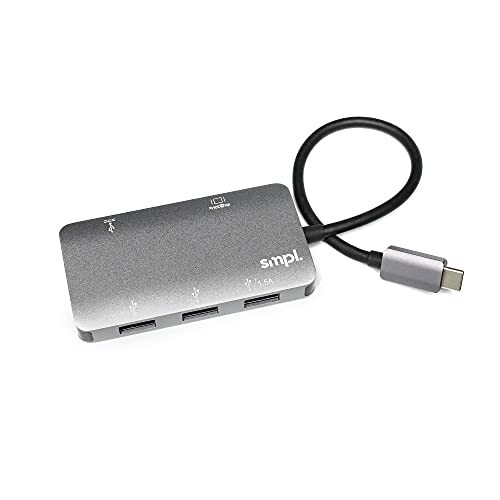 Smpl - Splitter USB-C 5 in 1, adattatore hub Thunderbolt 3 a HDMI 4K, 3 (u7K)