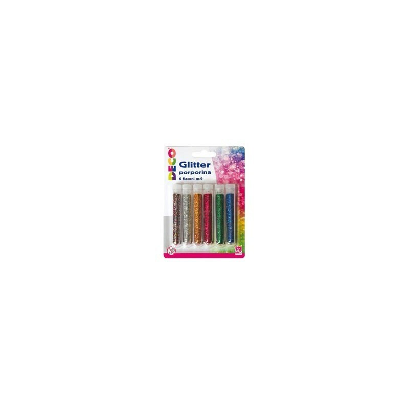 Blister glitter 6 Flaconi Grana Fine 12 ml Colori Assortiti Cwr