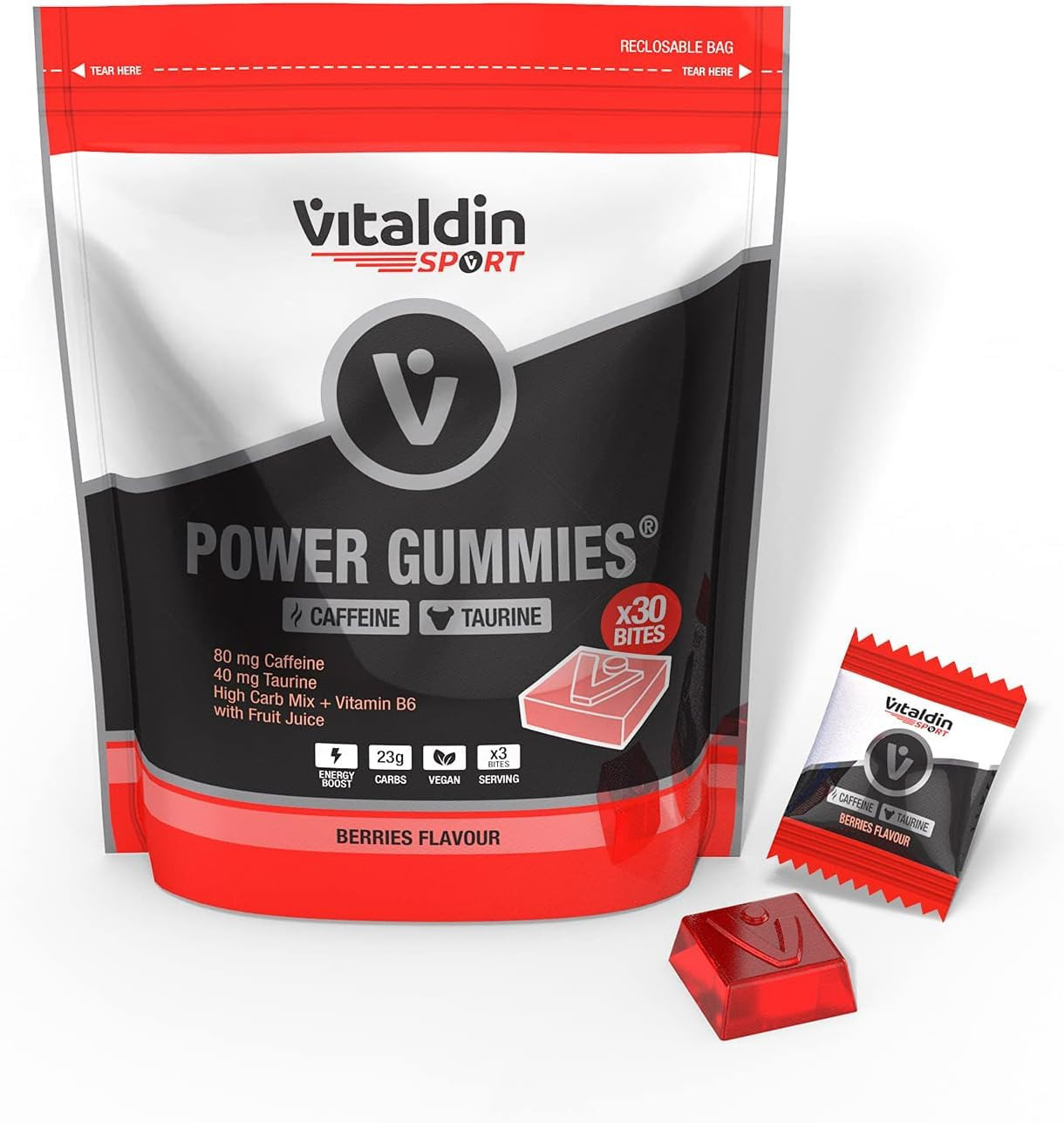 VITALDIN SPORT Power Gummies – 80 mg Caffeina, 40 mg Taurina per dose + (v8l)