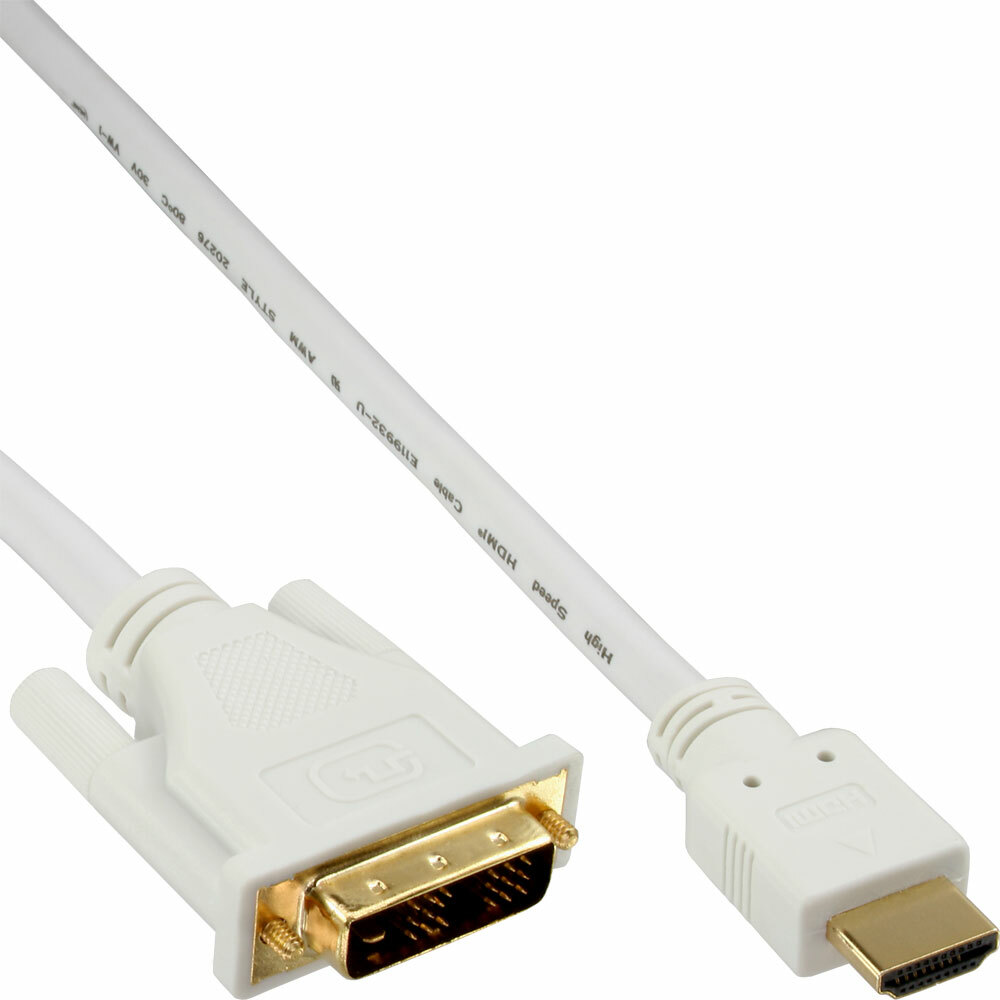 INL InLine® Cavo HDMI a DVI 18+1, dorato, 3m, bianco, maschio / maschio, compat