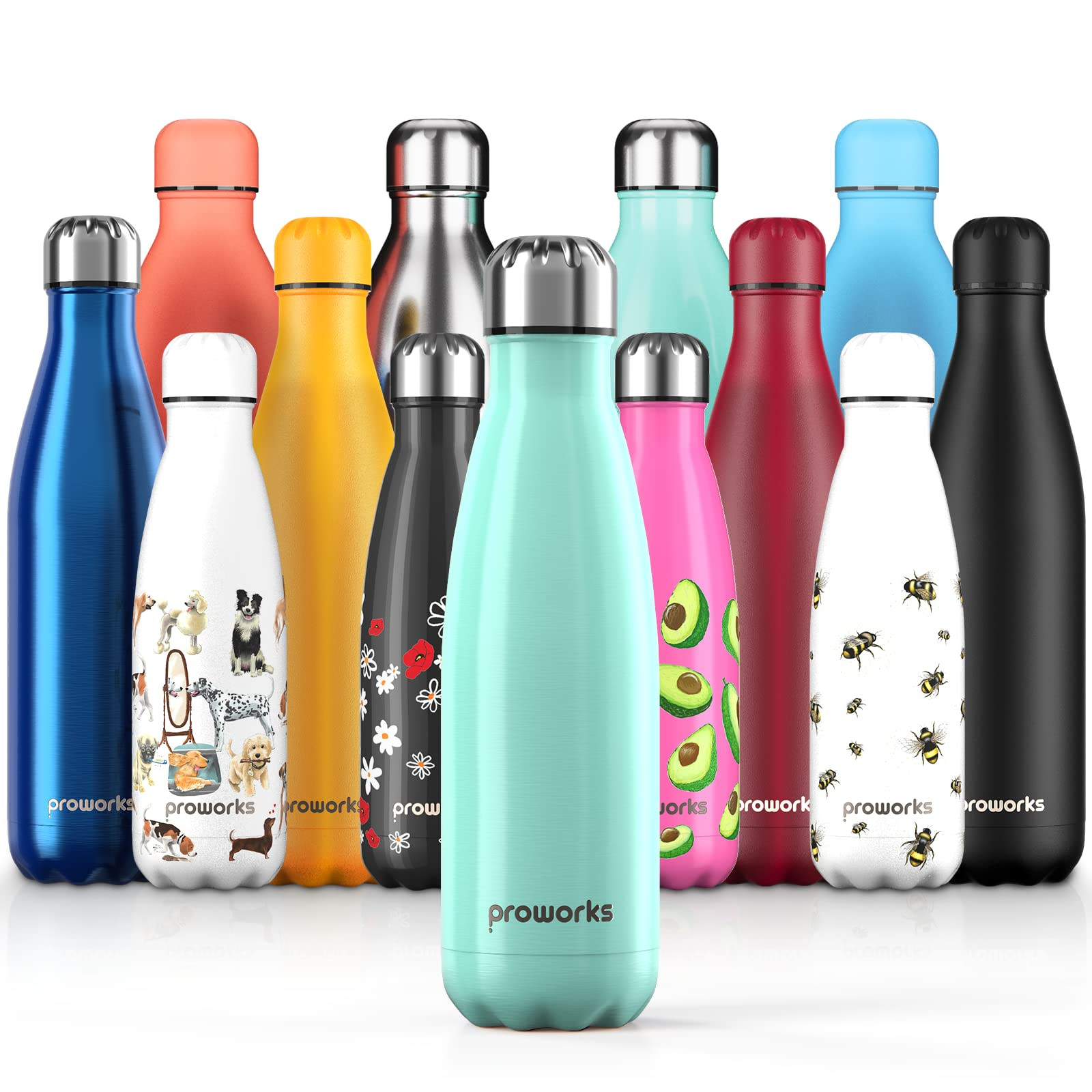 PROWORKS Bottiglia Acqua in Acciaio Inox, Senza BPA Vuoto Isolato (e5h)