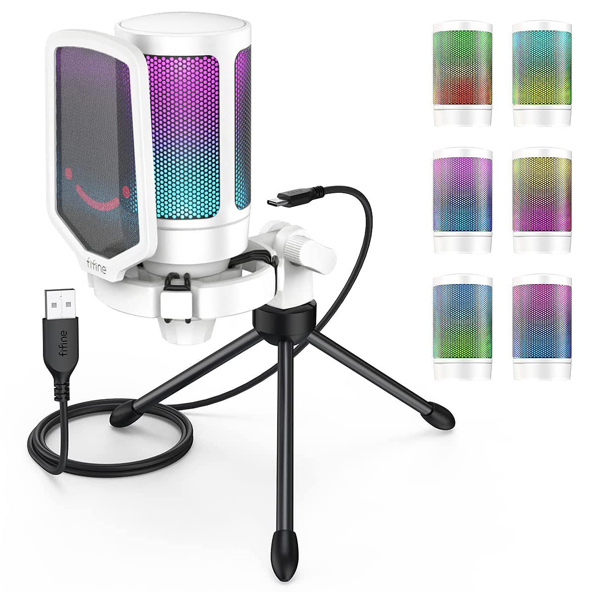 FIFINE USB Microfono per PC Gaming PS5, RGB Microfono a Condensatore da (A2z)