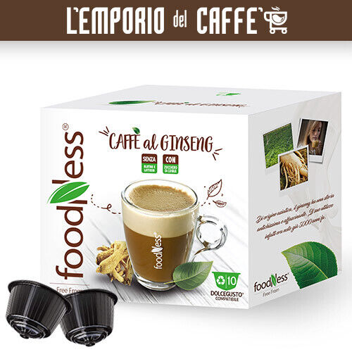 10 Capsule FOODNESS Caffe GINSENG CON ZUCCHERO DI CANNA Compatibili Dolce Gusto