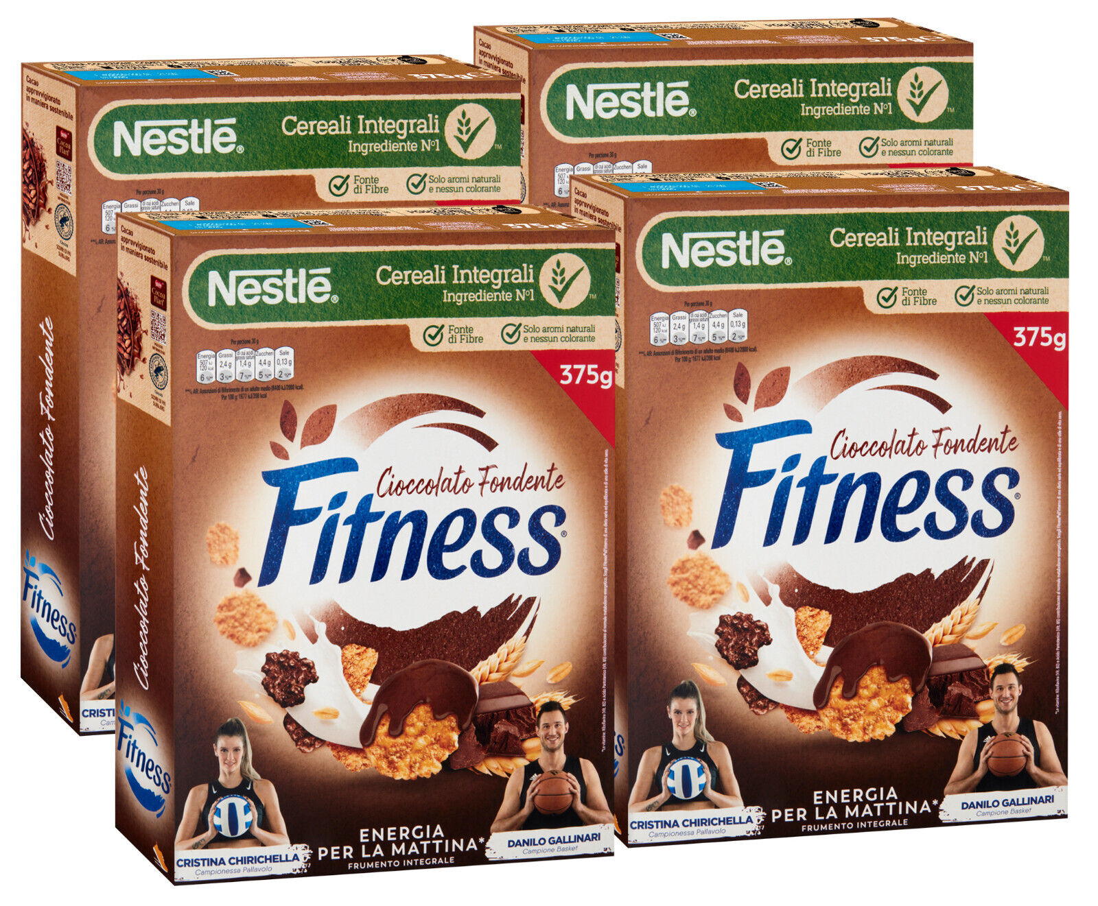 4X Nestle Fitness Fiocchi Cereali Integrali Ricoperti Cioccolato FONDENTE 375g