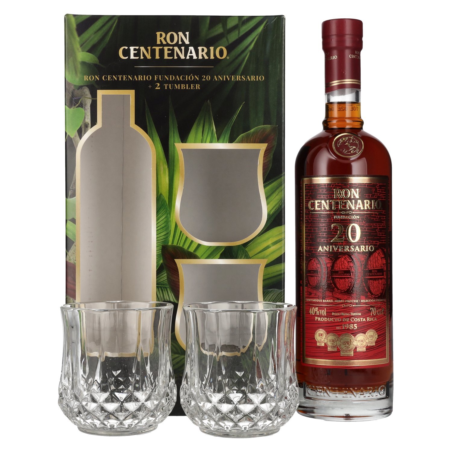 Ron Centenario FUNDACIÓN 20 Sistema Solera Rum con 2 Tumbler