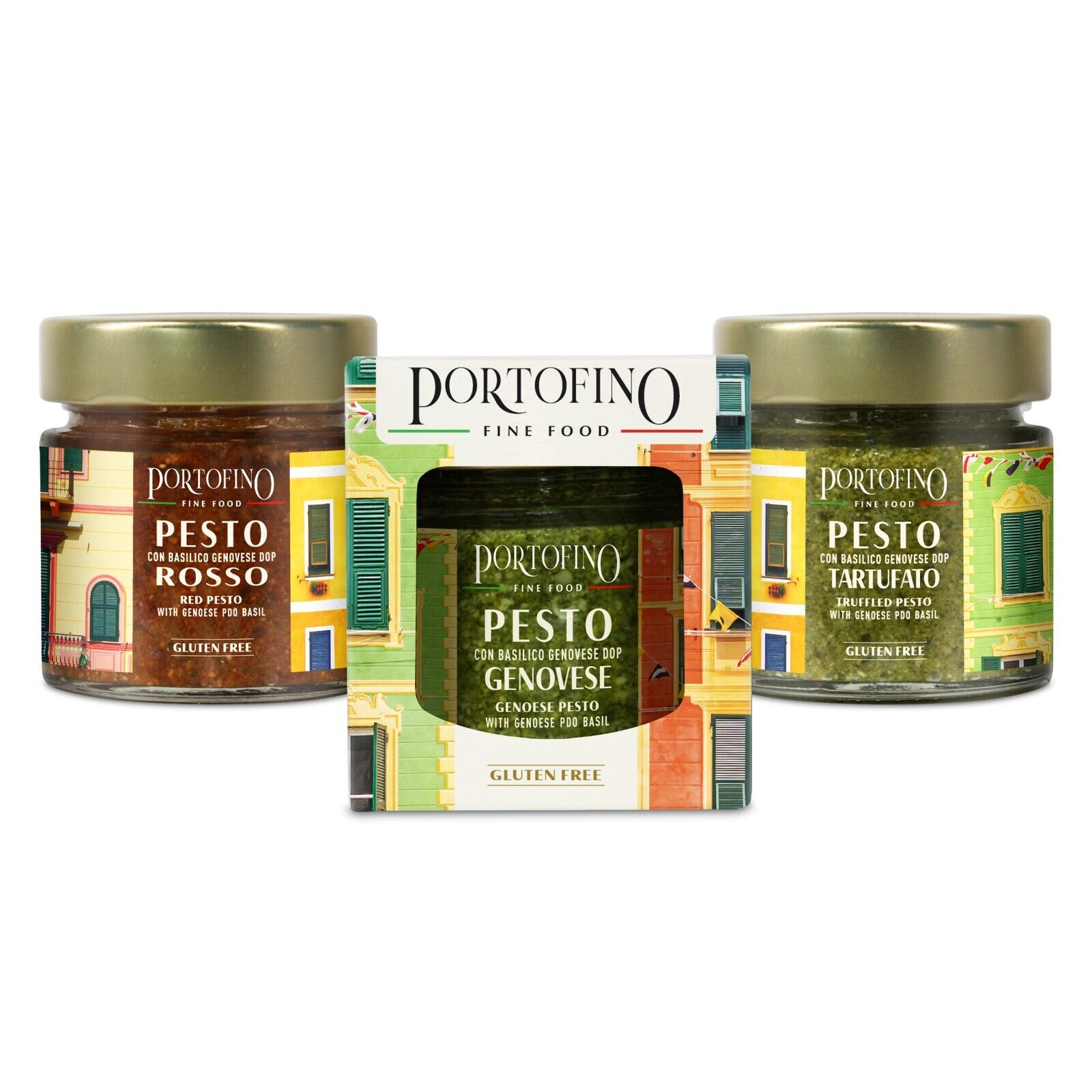 Portofino - Pesto Genovese, Rosso e Tartufato con Basilico DOP - 3 x 100 g