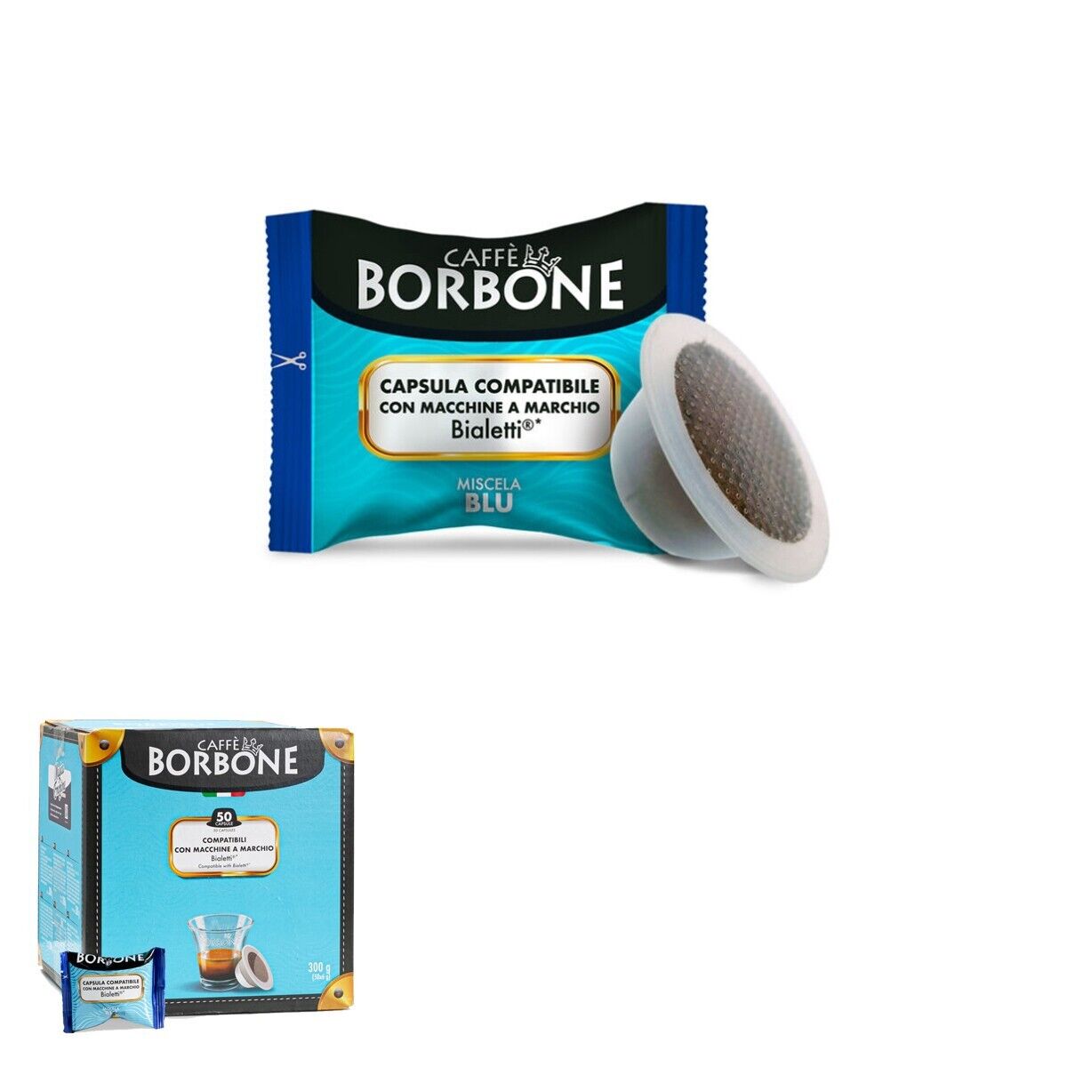 50 CAPSULE CIALDE CAFFÈ BORBONE COMPATIBILI MACCHINE BIALETTI MISCELA BLU