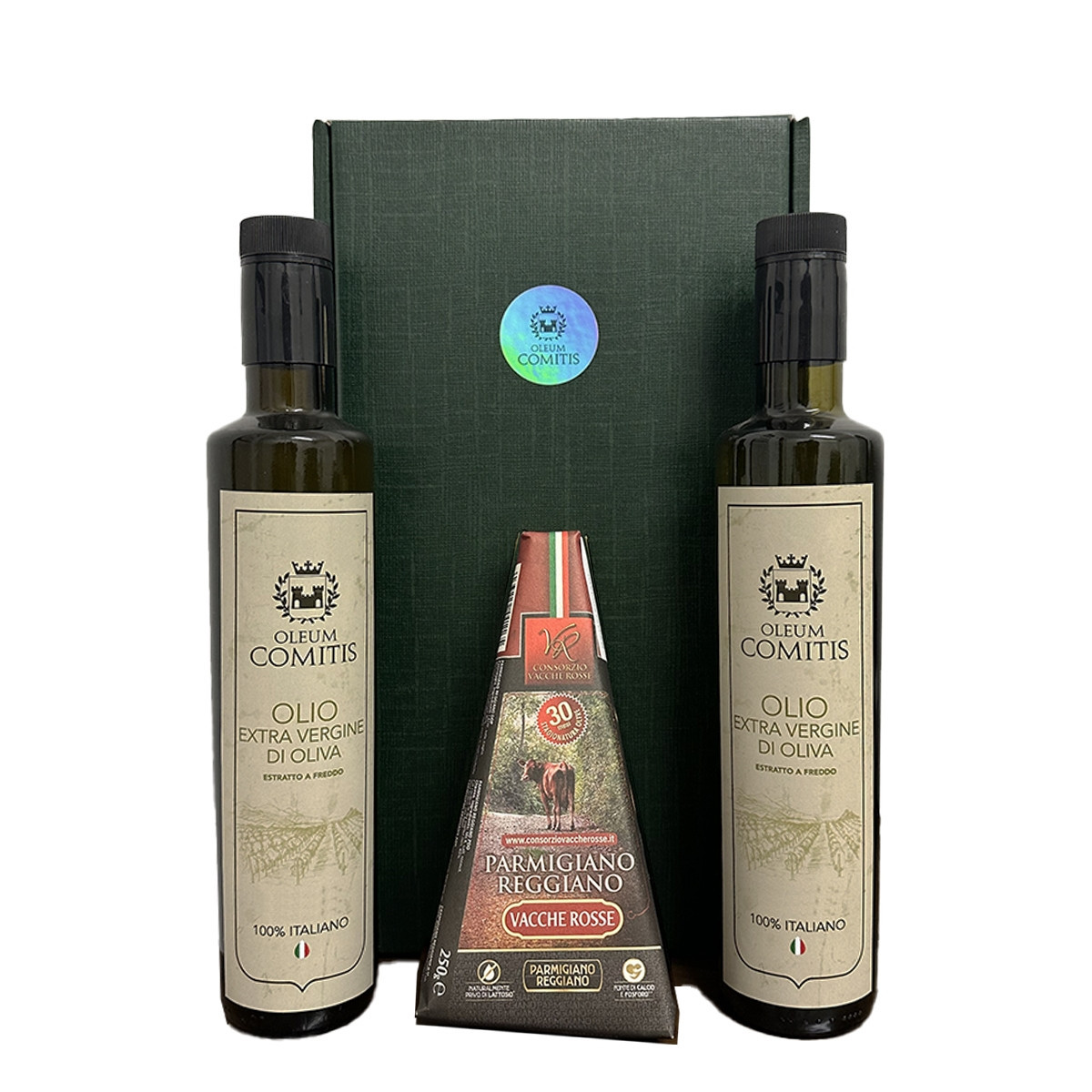 Oleum Comitis - Olio EVO 2 Bottiglie 500 ml e Parmigiano Vacche Rosse 30 Mesi