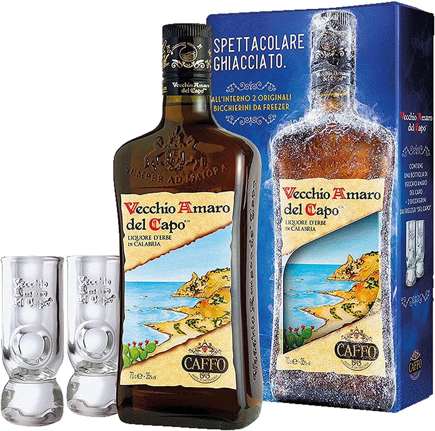 AMARO VECCHIO DEL CAPO CL.70+ 2 bicchieri ASTUCCIATO