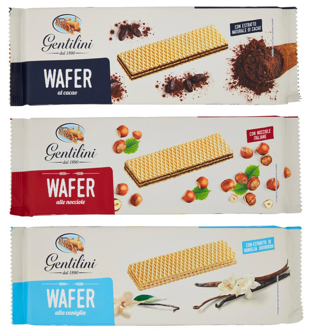 Gentilini Wafer MIX con Crema al Cacao, alla Vaniglia e alla Nocciola 175g