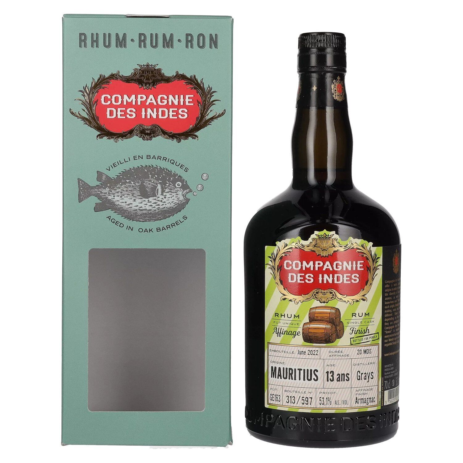 Compagnie des Indes MAURITIUS Single Cask Rum 13 ans Armagnac Finish