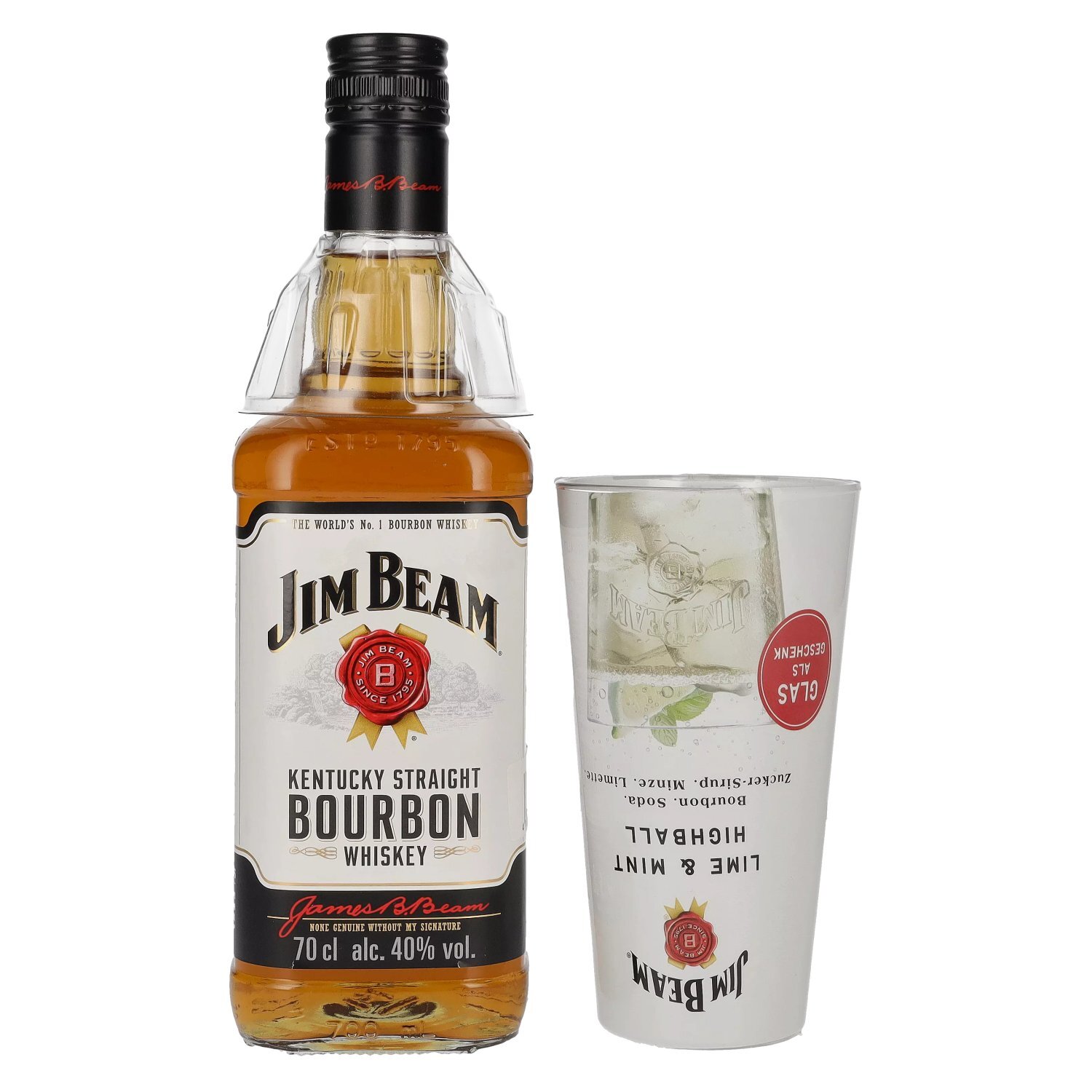 Jim Beam Kentucky Straight Bourbon Whiskey con bicchiere highball