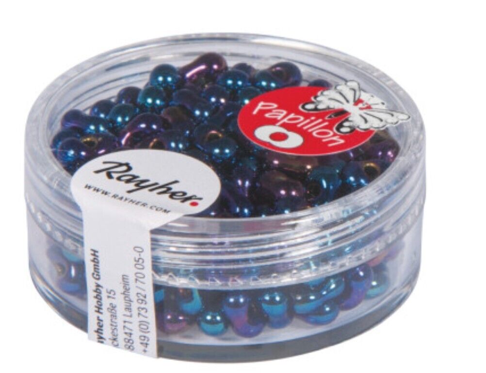 RAYHER - 18gr ROCAILLE PAPILLON 3,2X6,5MM COLORE ZAFFIRO