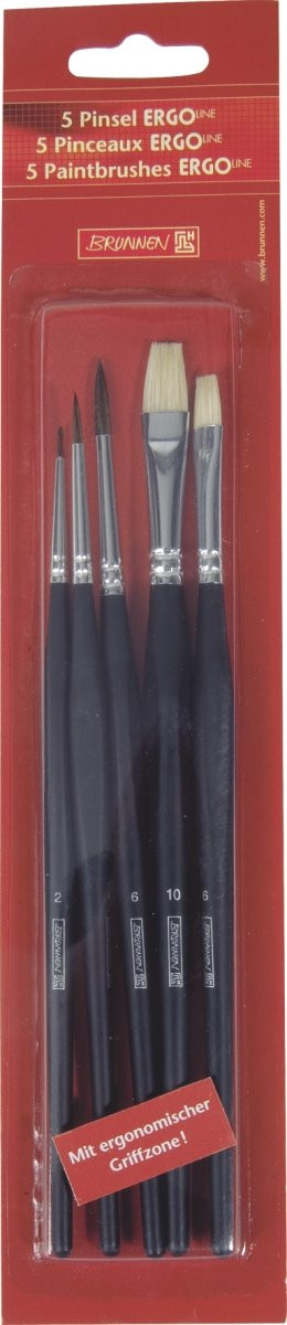 Brunnen 104893301 School Brush Set – Set of 5 Paint Brushes (1 of Each 2/4/6 Fin