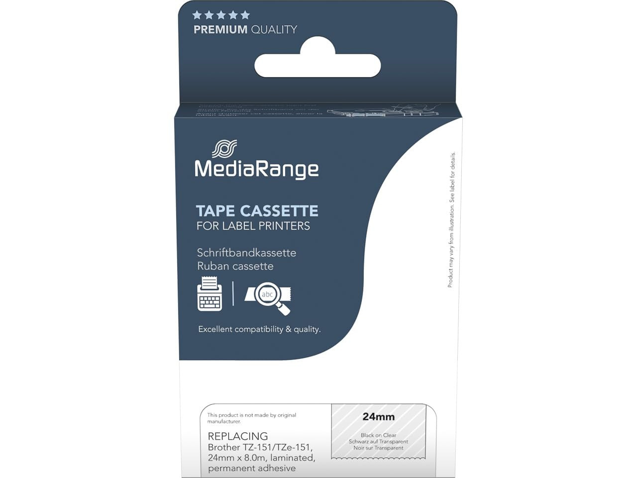 MediaRange Plastic Label Tape Cartridge for Brother TZ-151/TZe-151 Permanent Adh