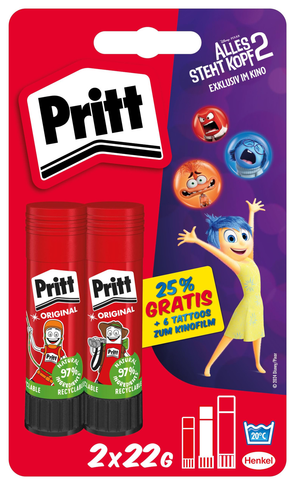 Pritt Everything Stands Head 2 Glue Stick Set of 2 x 22g Glue Sticks and Tattoos