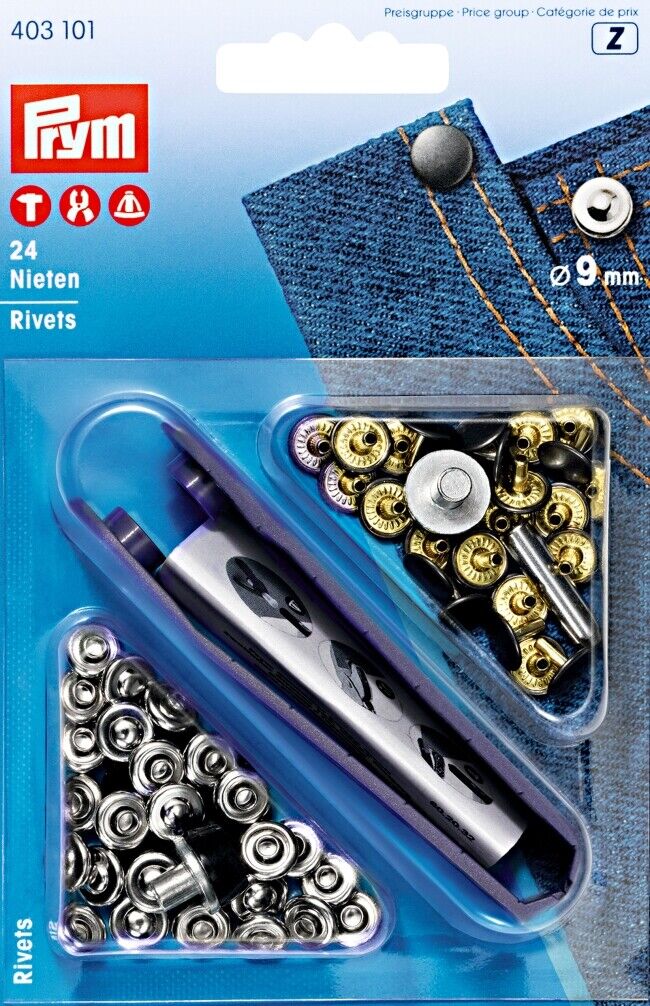 PRYM RIVETTI bottoni 9mm ARGENTO Ferro Antico 403101 Tasche Jeans Decorazioni