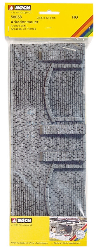 NOCH 58058 - Muro in pietra con rinforzi e arcate 33,4 x 12,5 cm scala H0 1:87