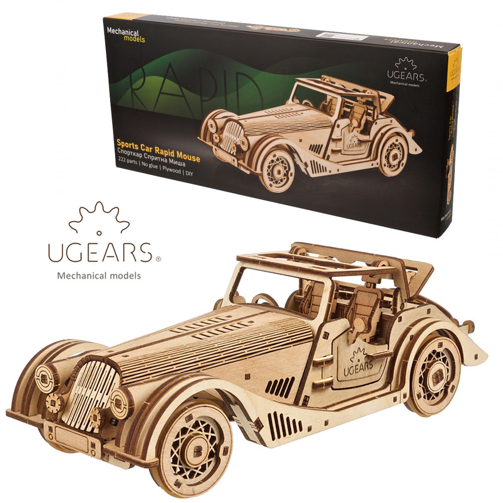 UGEARS AUTO SPORTIVA RAPID MOUSE PUZZLE 3D IN LEGNO CON MECCANISMI FUNZIONANTI
