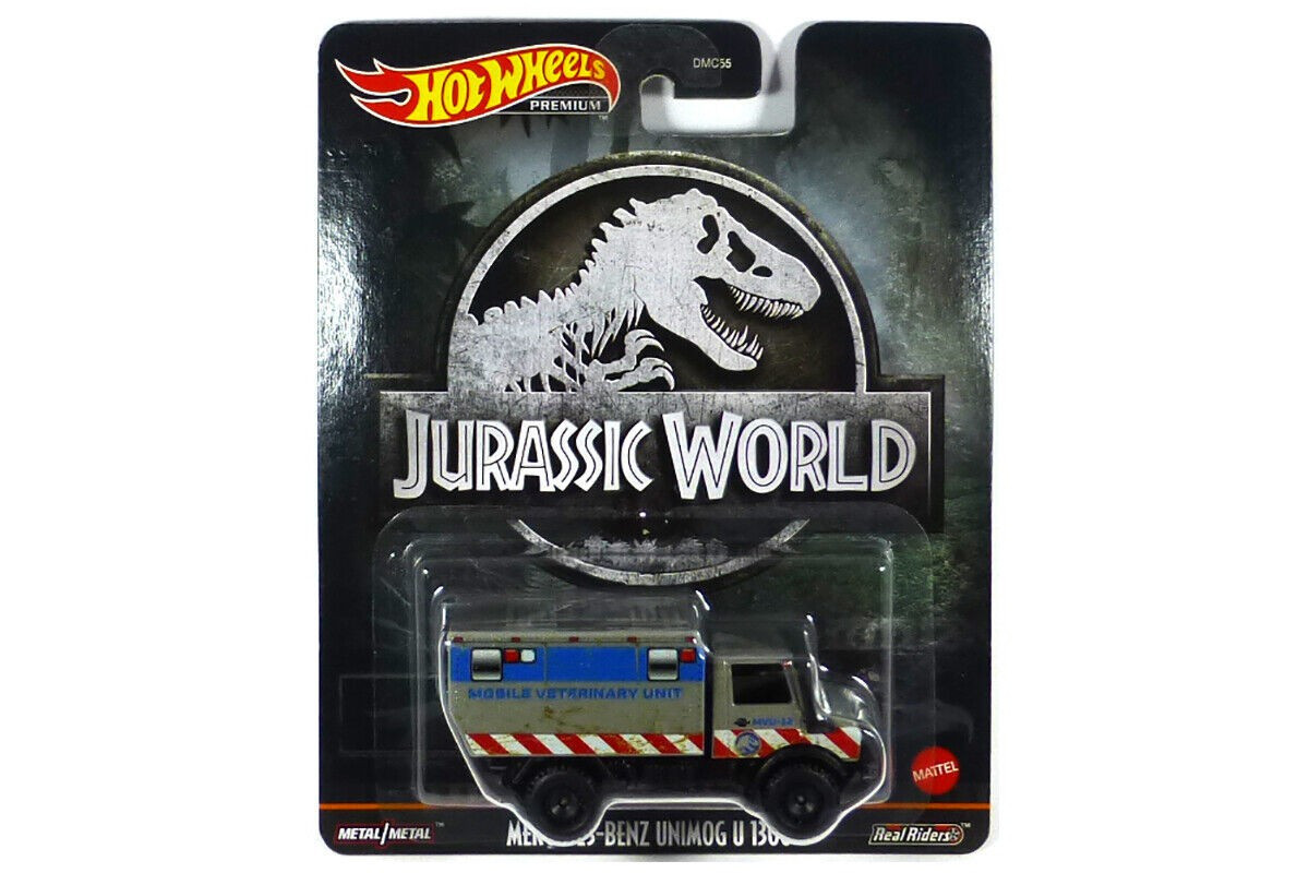 Modello DieCast JURASSIC WORLD Mercedes UNIMOG U1300 1/64 6cm Hot Wheels HCP08