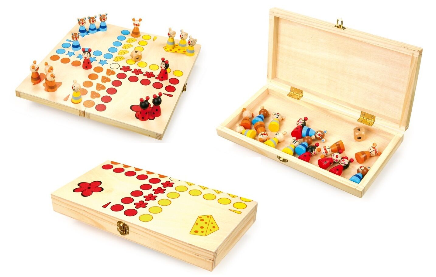 LUDO "Non t'arrabbiare" animali cani coccinelle gatti topi, scatola in legno
