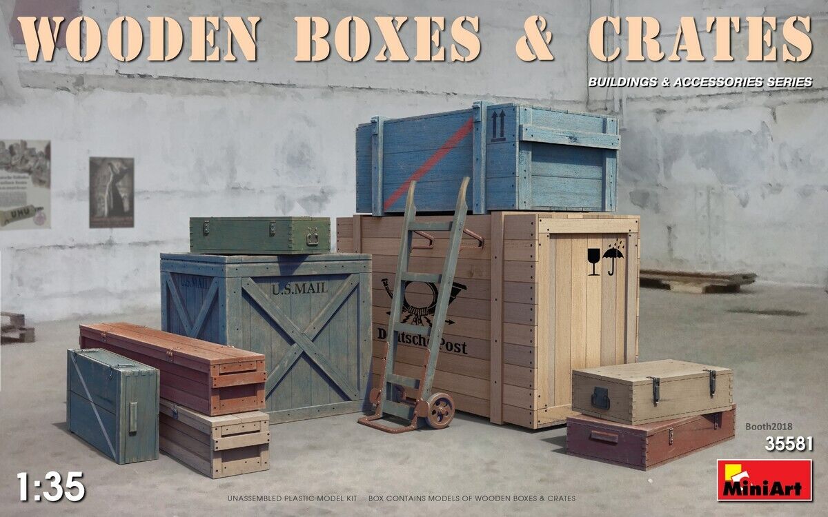 1:35 Miniart Wooden Boxes & Crates Kit MA35581 Modellino