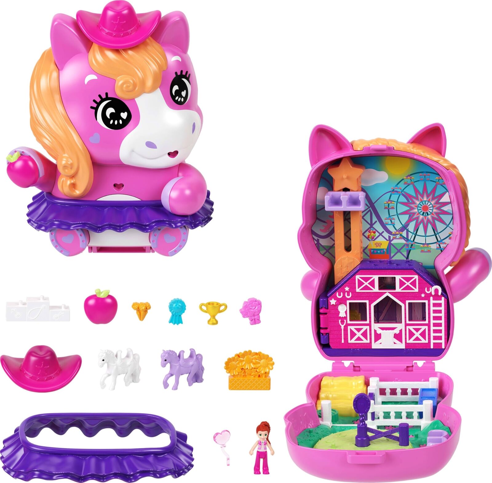 Polly Pocket Dolls and Playset, Pony Rodeo Compact, Travel Toy with 1 Micro Doll