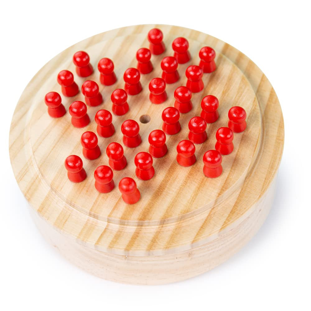 Bigjigs Toys Mini Solitaire Game - 32 Piece Solitaire Board Game with Wooden Peg