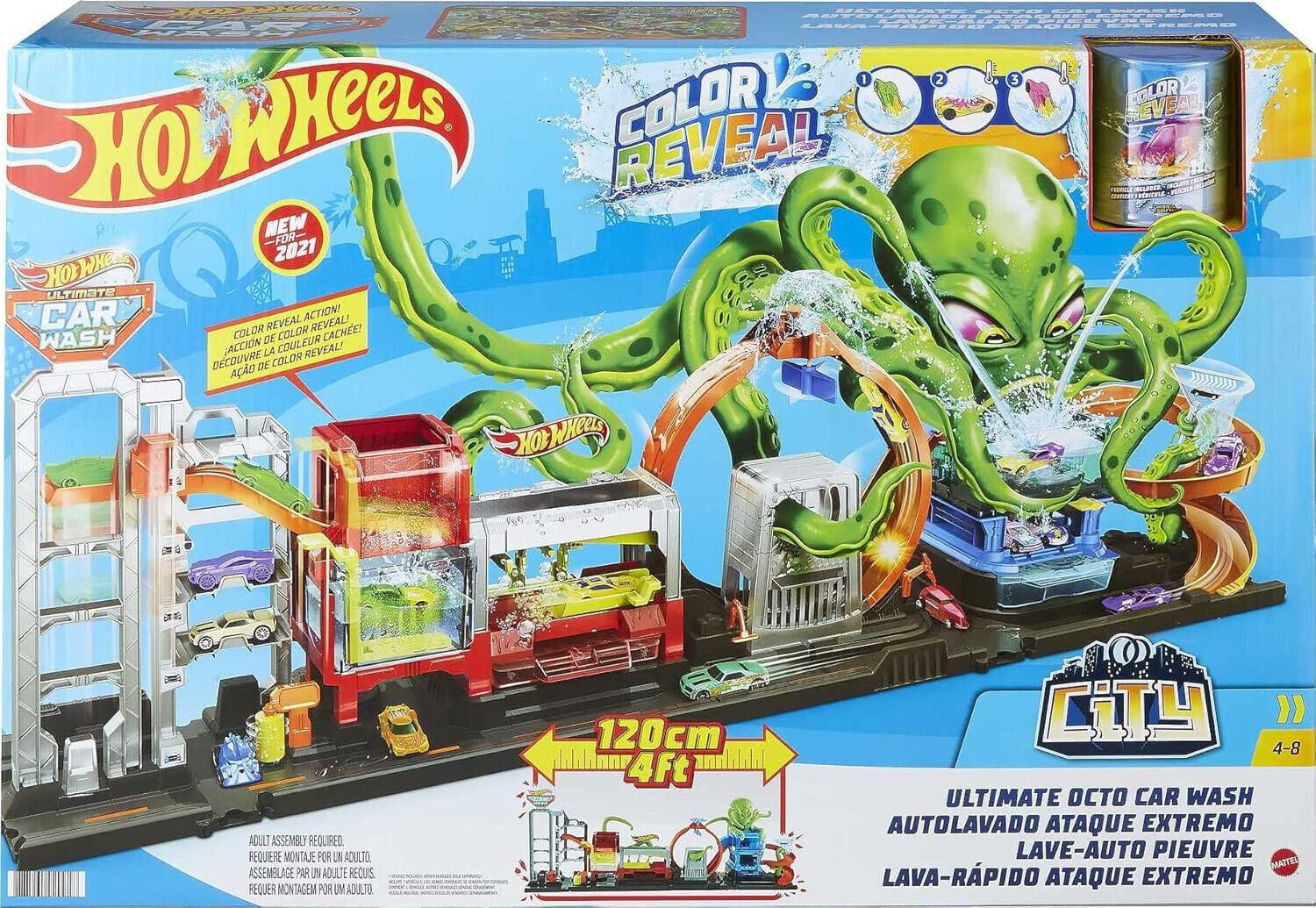 Hot Wheels- City Mega Autolavaggio Color Reveal con Macchinina Cambia Colore