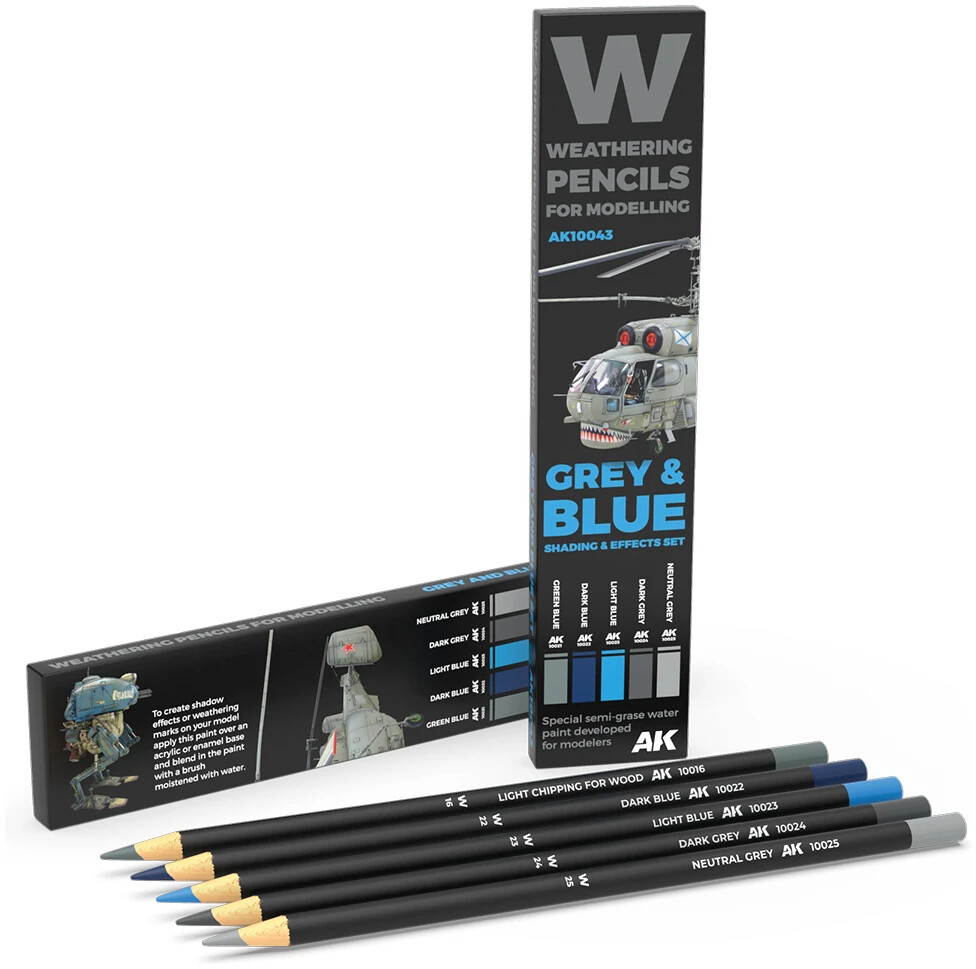 Ak Interactive Weathering Pencils Grey & Blue Shading & Effects Set