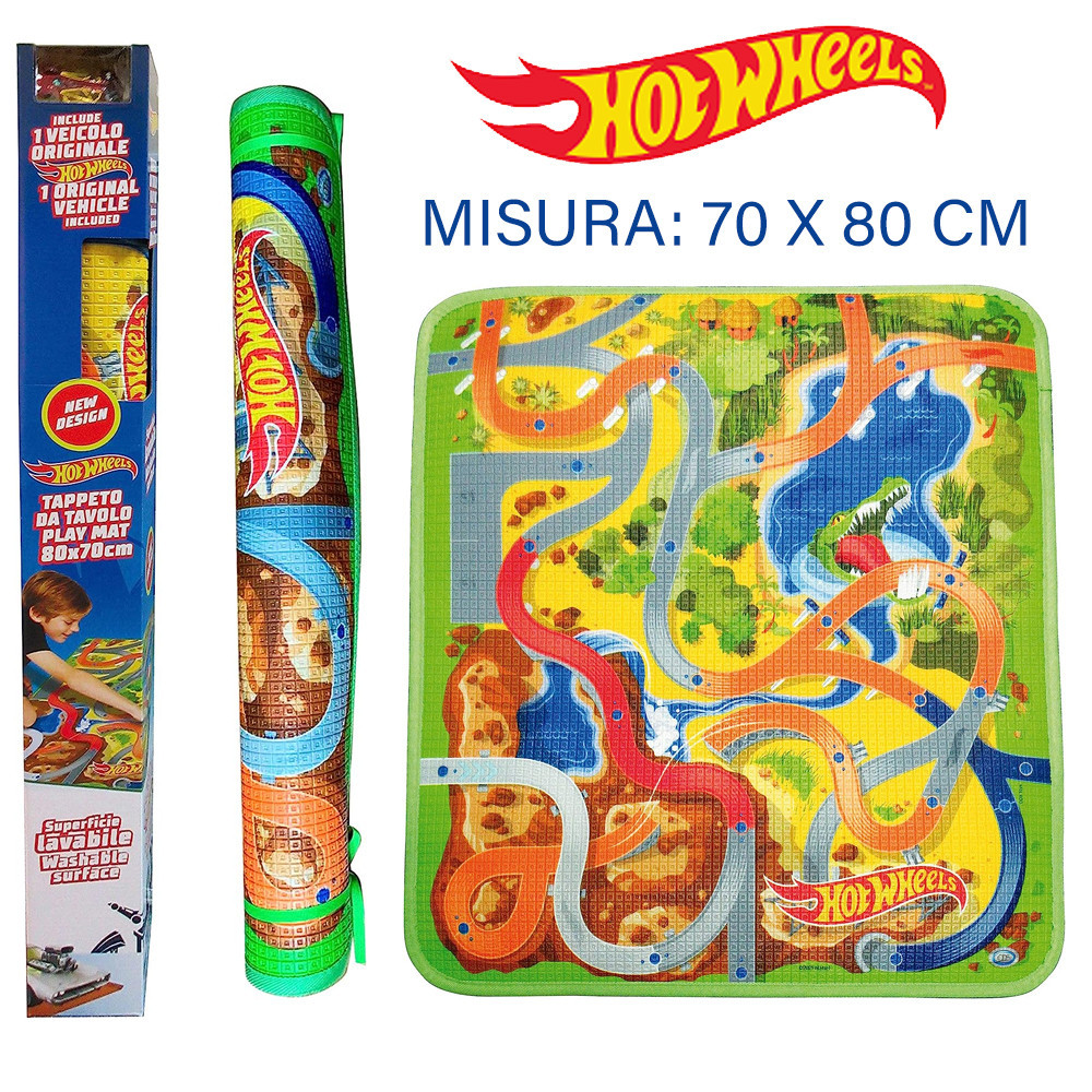 TAPPETONE MORBIDO DA GIOCO HOTWHEELS 70 X 80 CM CON UN AUTO ODS 42022