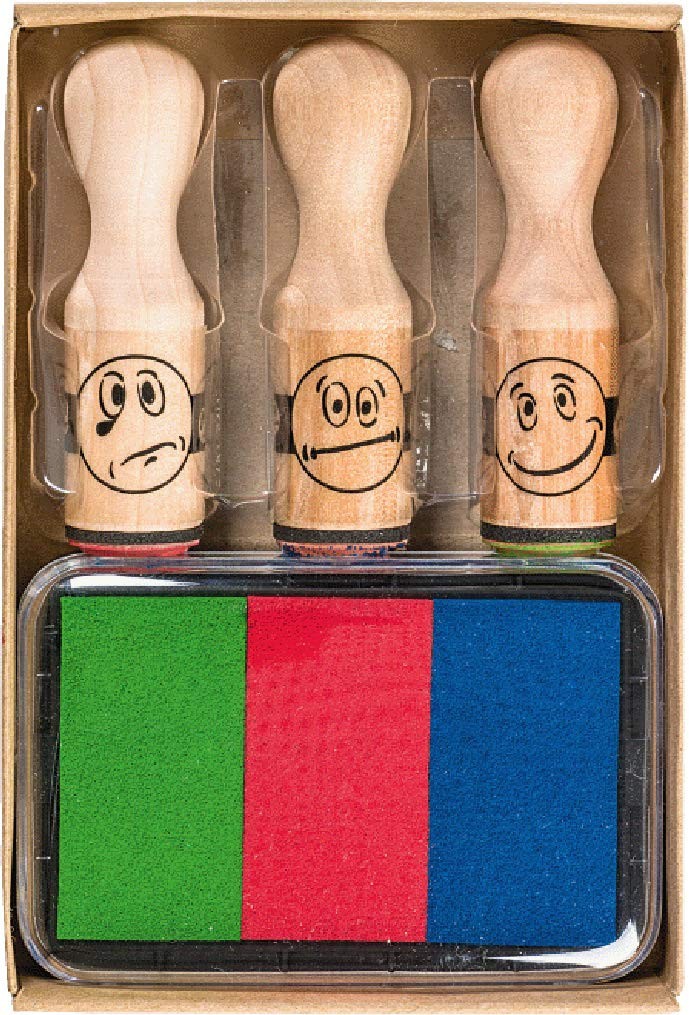 Brunnen 1048692 Reward Stamp Set with Smiley Motif / 3 Motif Stamps/Wood/with 3