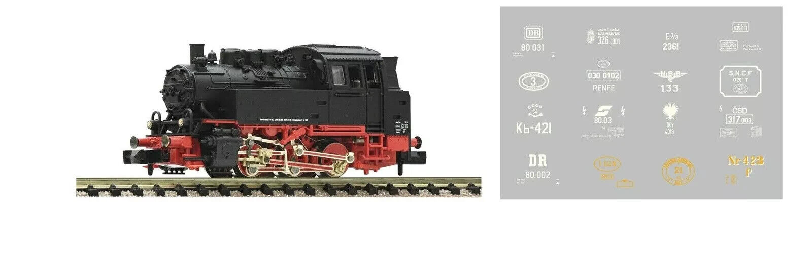FLEISCHMANN BR 80 locomotiva a vapore tre assi con 16 targhe Scala N 1/160