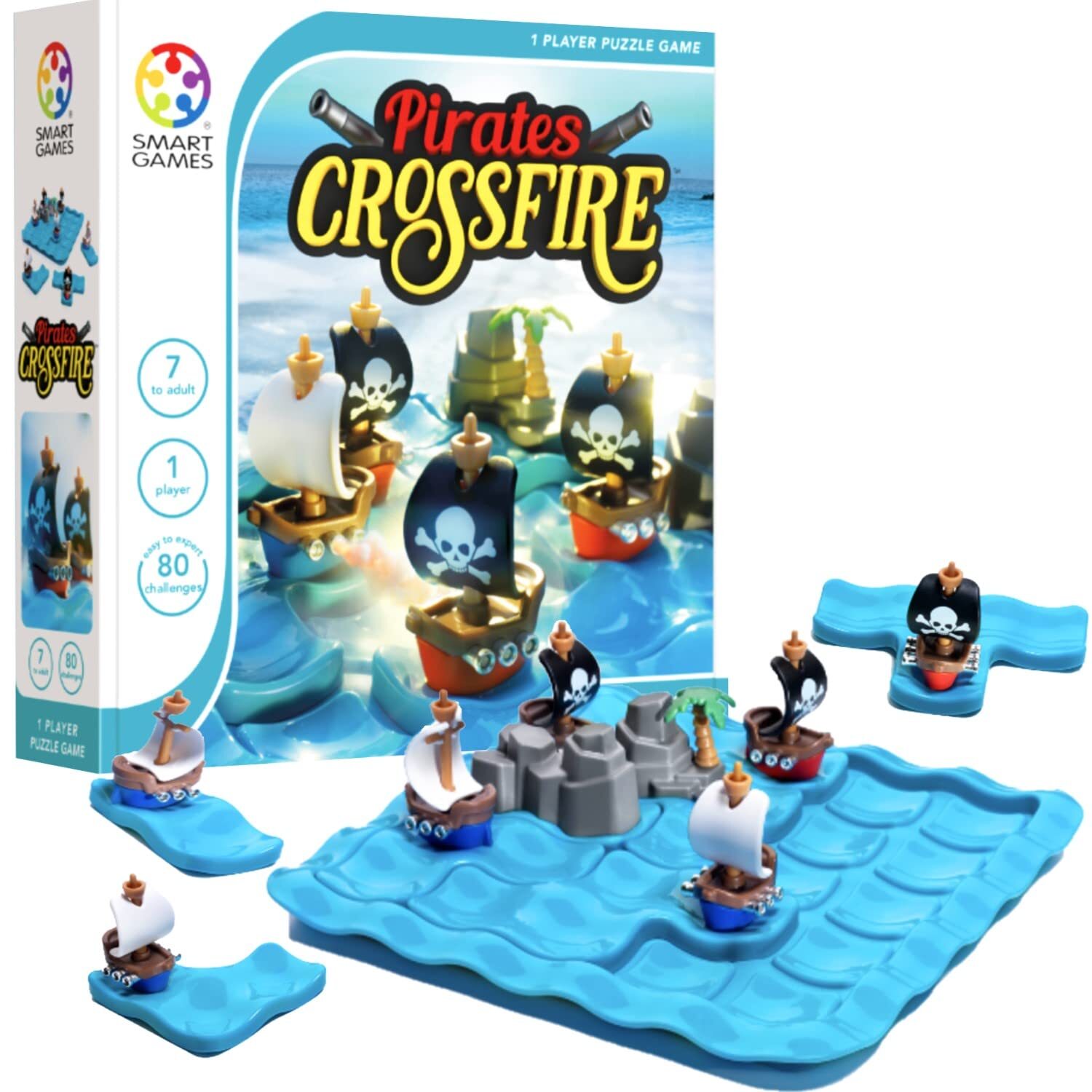 Smart Games - Pirates Crossfire, Puzzle Game with 80 Challenges, 7+ Years,24 x 2
