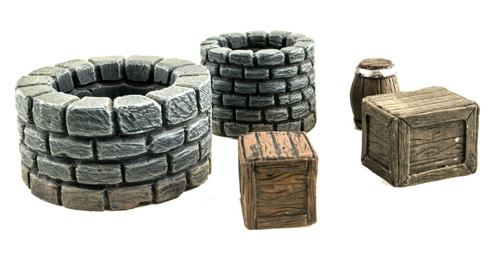 WWG Fantasy Village Set Pozzi, Casse e Barili - 28mm Medievale Wargame Terrain