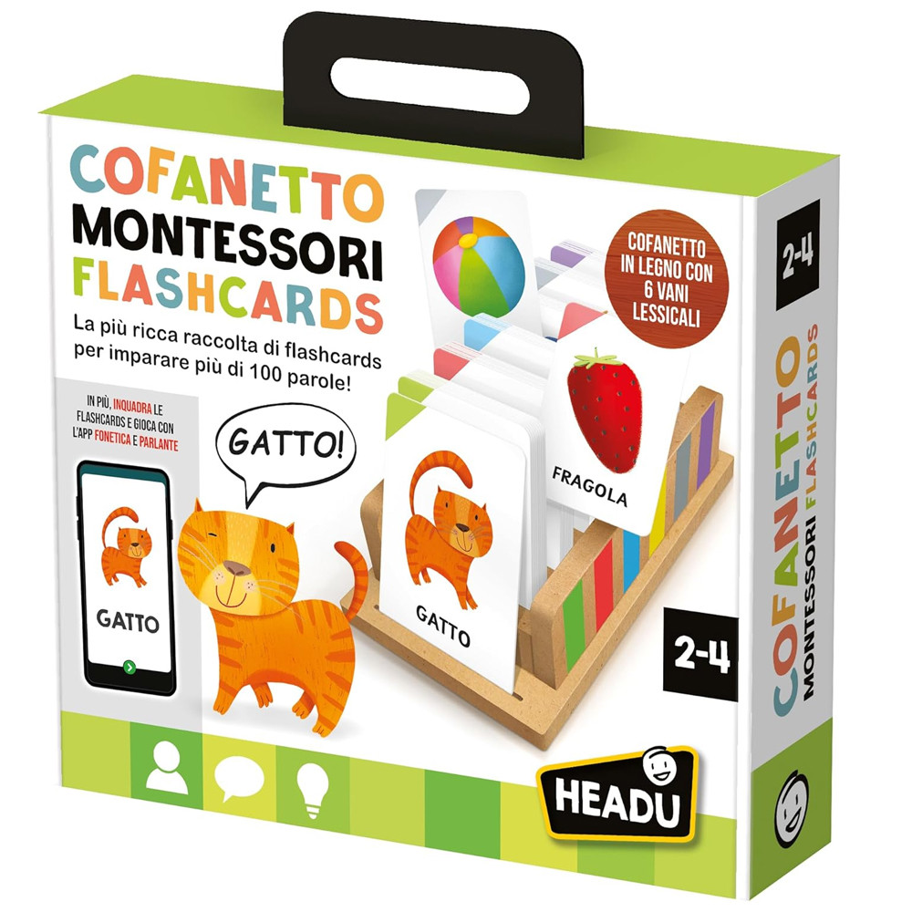COFANETTO MONTESSORI FLASHCARDS GIOCO EDUCATIVO PER BAMBINI 2-4 ANNI HEADU IT599