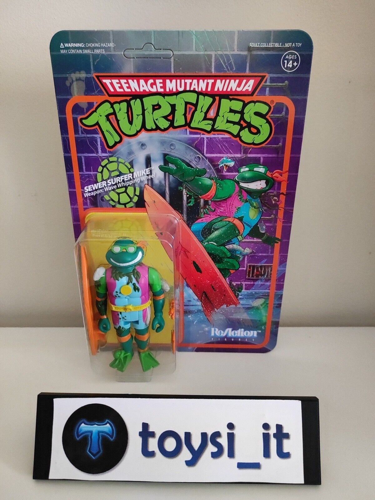 SUPER 7 REACTION TMNT NINJA TURTLES SURFER MIKE MICHELANGELO VINTAGE RETRO FIGUR