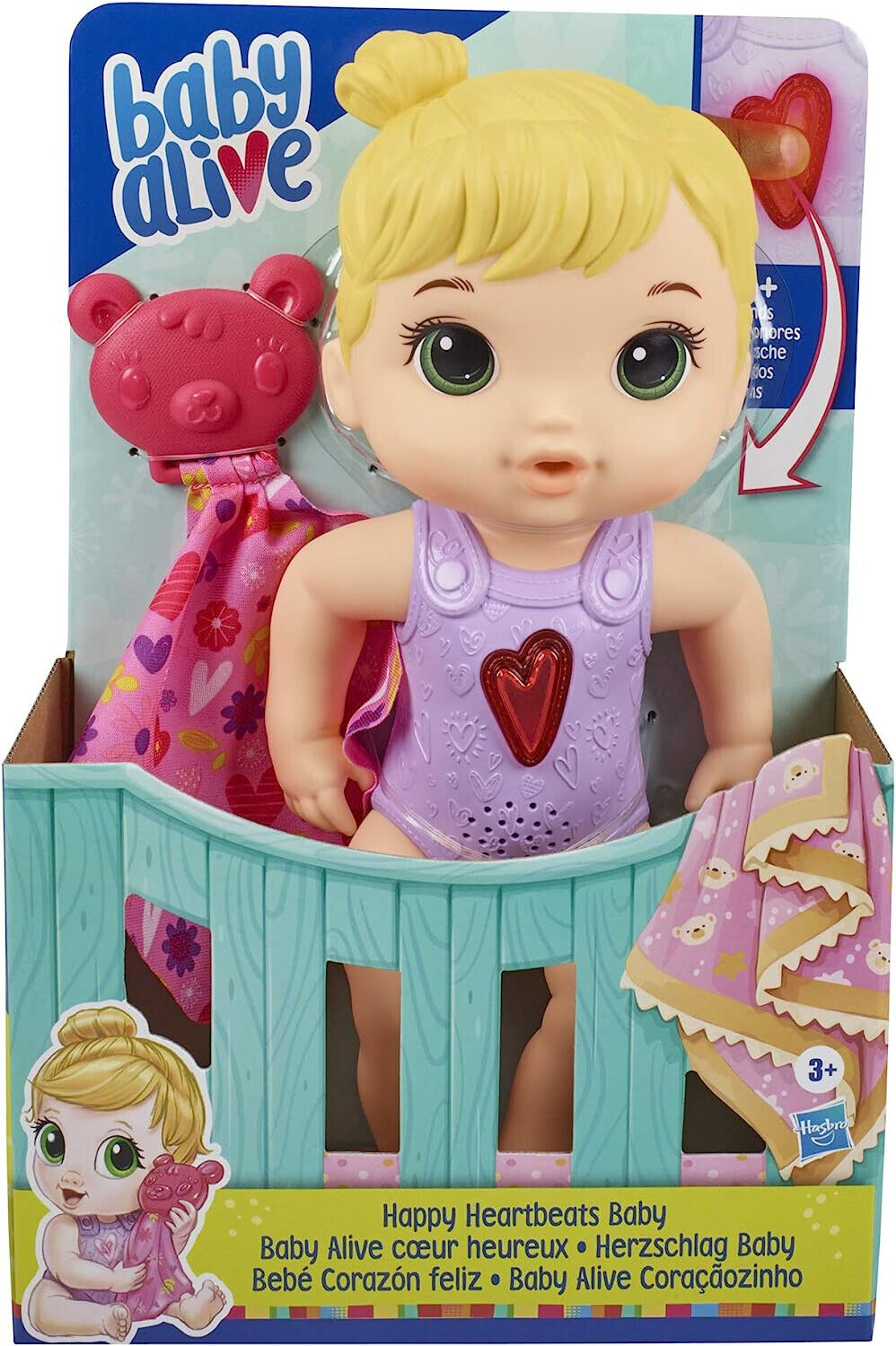 Baby Alive Happy Heartbeats Baby Doll, risponde al gioco con 10+ suoni e cuore