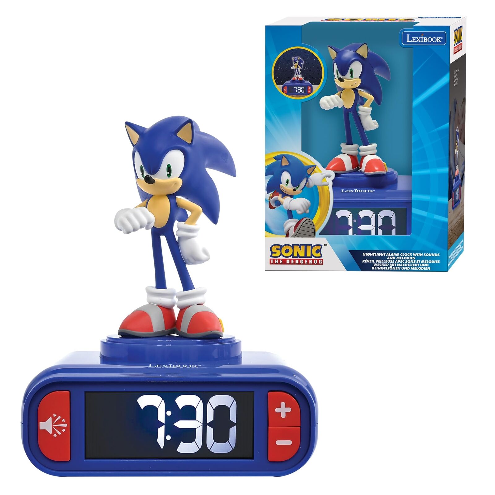 LEXIBOOK Hedgehog, Sonic Night Light Alarm Clock, Sounds and Melodies, Backlit L