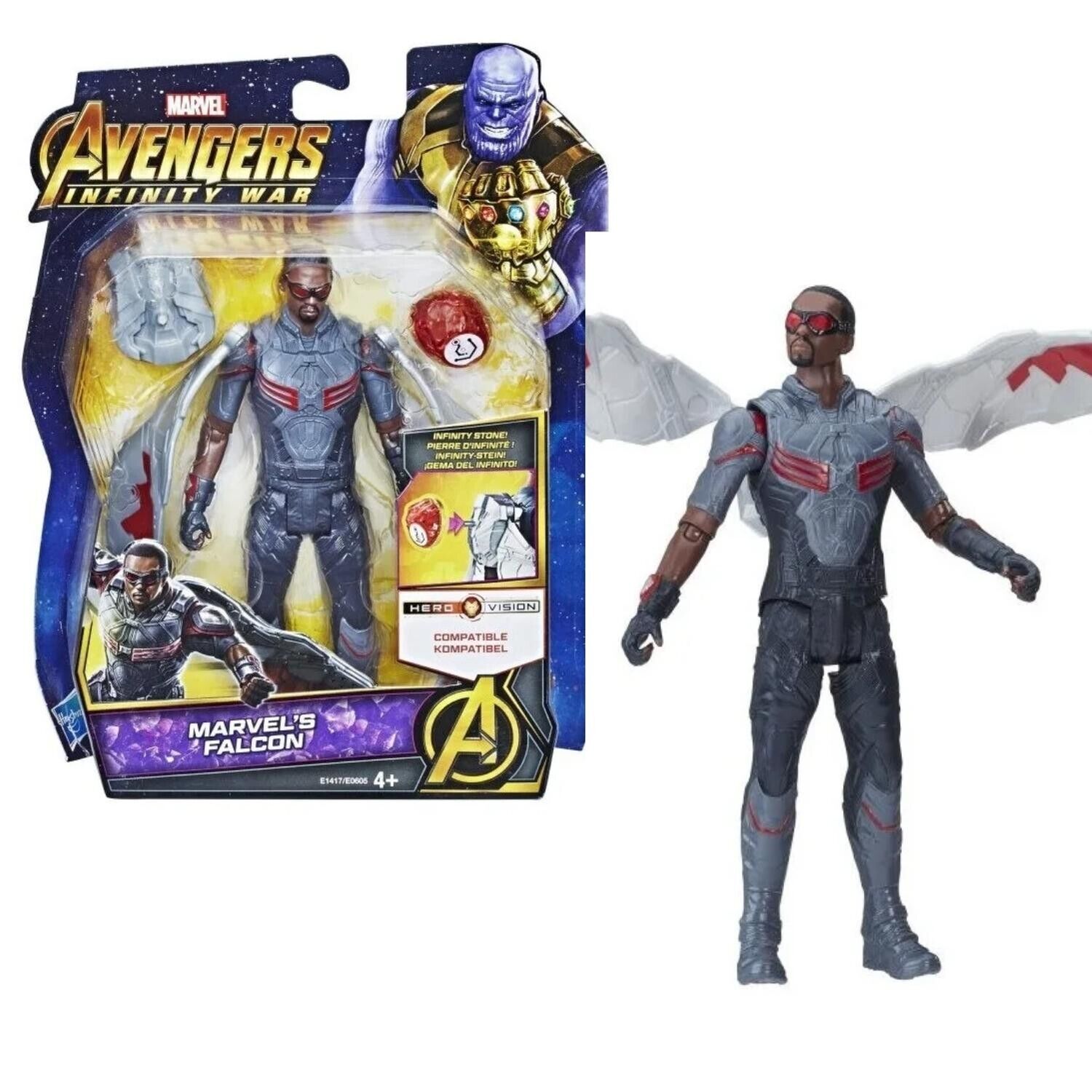 Marvel Avengers Infinity War Action Figure Personaggio Falcon 15 cm con gemma