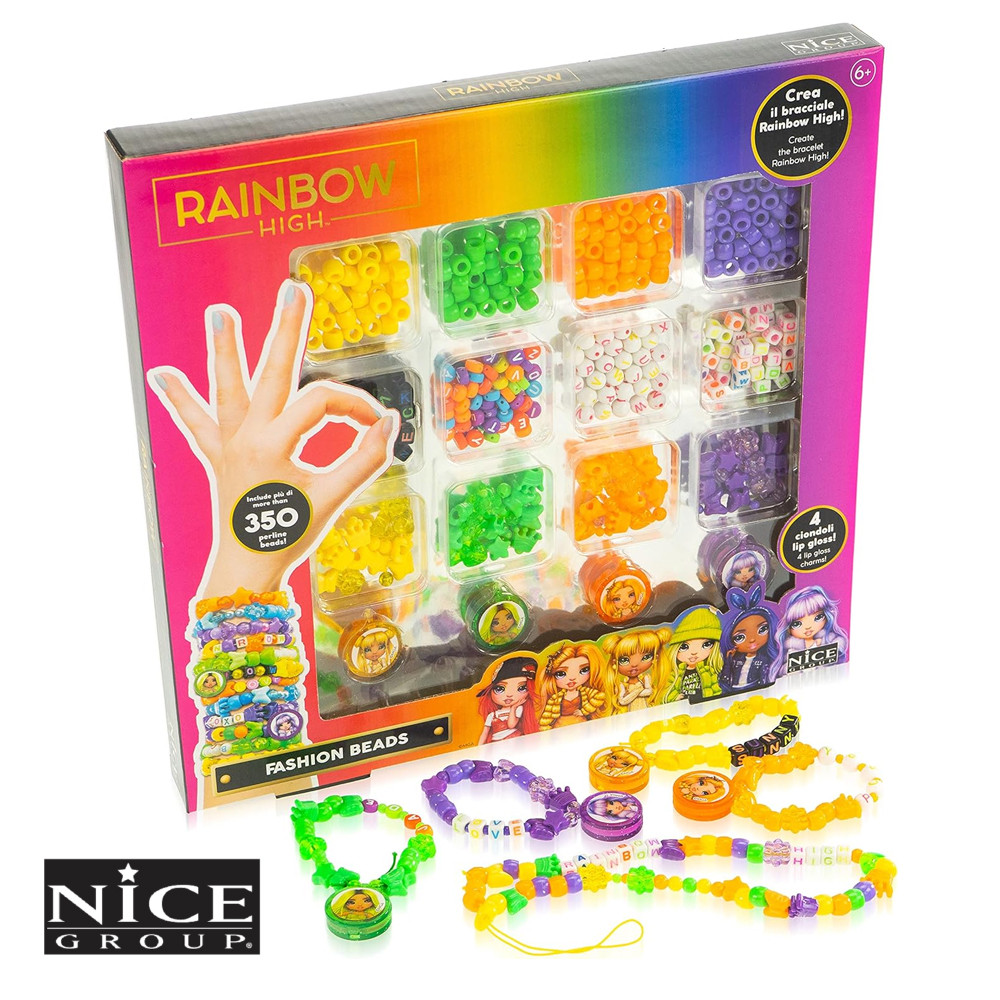 NICE RAINBOW HIGH KIT PERLINE COLORATE CON LETTERE E FORMINE + 4 CIONDOLI LIP GL