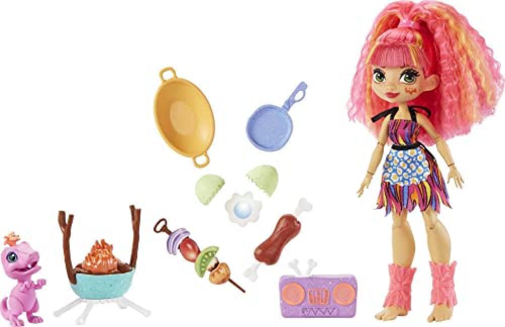 (TG. Piccolo) Cave Club- ​Playset Merenda Preistorica con Bambola Emberly, Cap