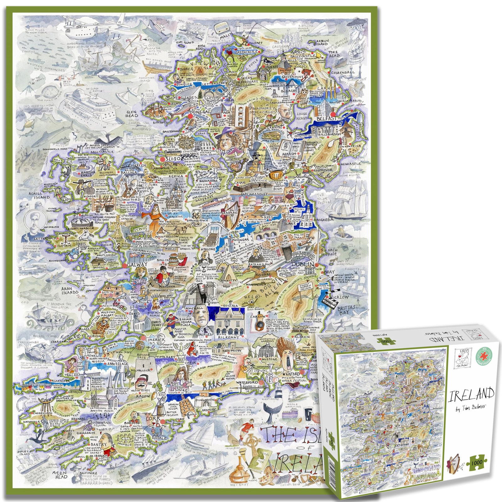 1000 Piece Jigsaw Puzzle - Comical Map Of Ireland Artwork By Tim Bulmer - Comica