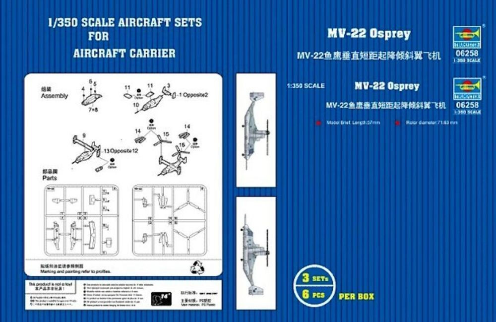 TRUMPETER 06258 MODELLO MV-22 OSPREY V/STOL TILTROTAR AIRCRAFT 1/350